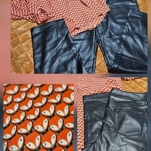 FOXY Lady Limited Blouse SOFT Black Leather Chicos Pants Med 8/10 Petite Short